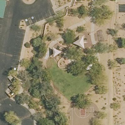 Aerial view of Highland kids playground and splash pad