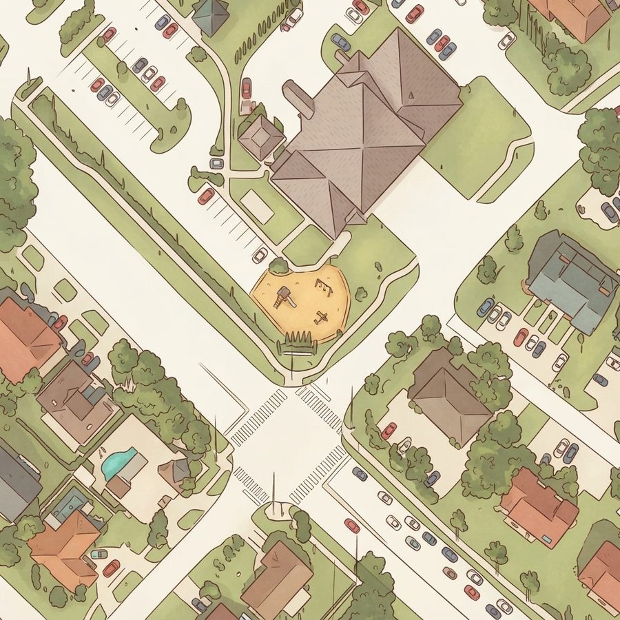 Illustrated map of 65th Infantry Veterans Park