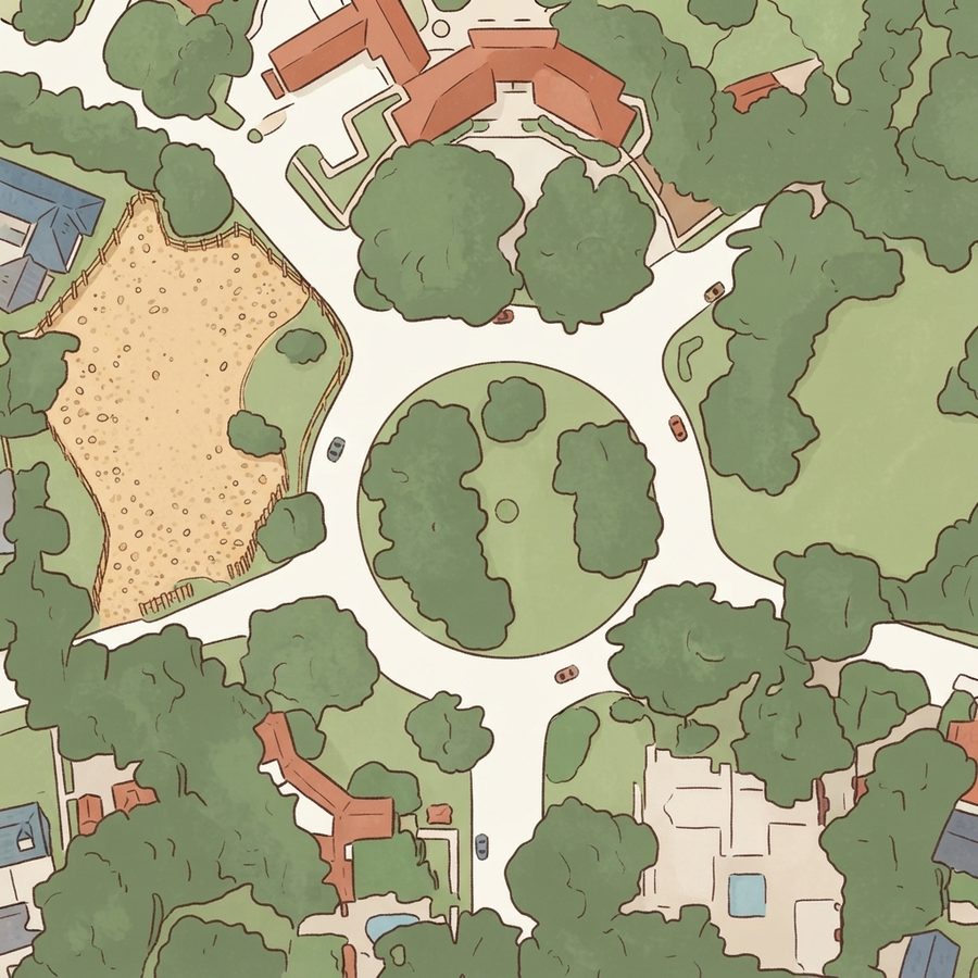 Illustrated map of Alameda Circle Park- Olmos Park