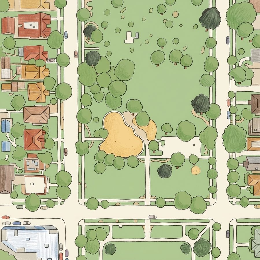 Illustrated map of Alamo Placita Park