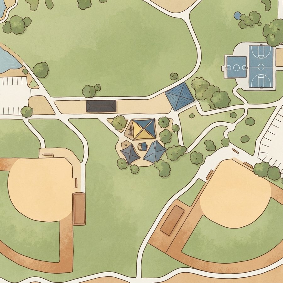 Illustrated map of Alexander Villas Park