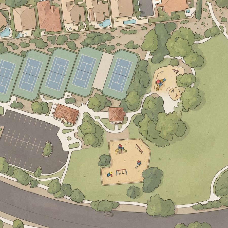 Illustrated map of Arbors Tennis & Play Park
