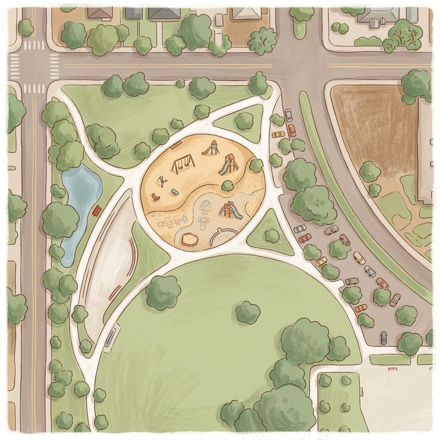 Illustrated map of Aurora City Park