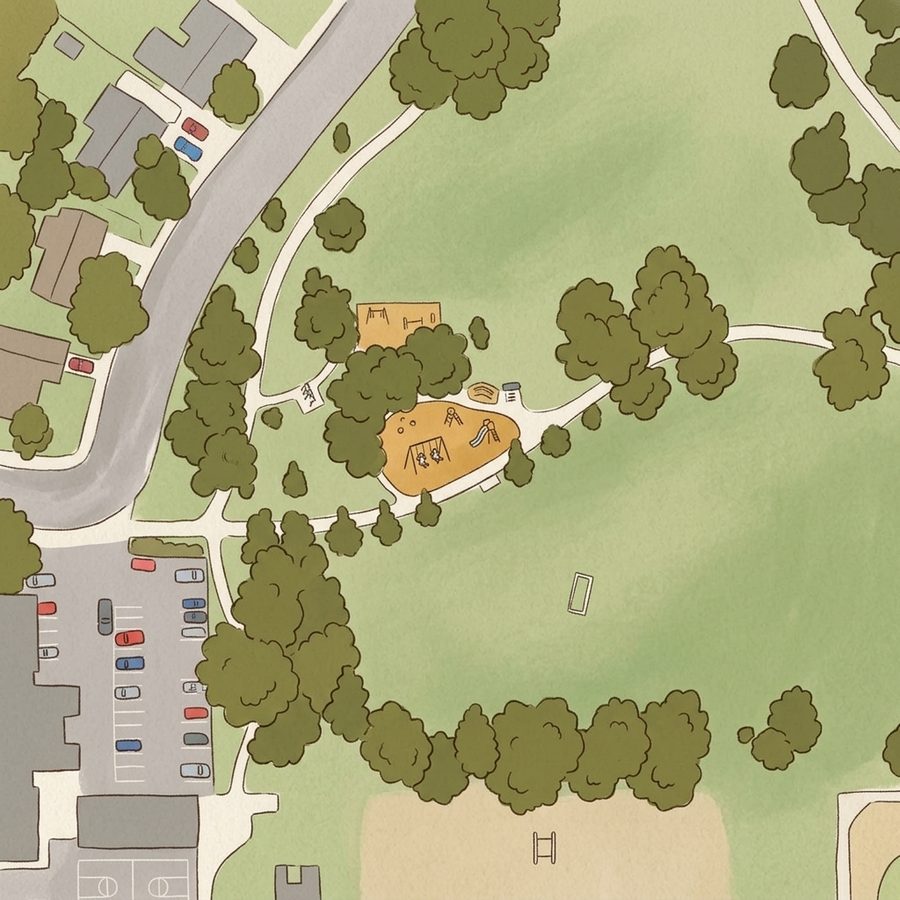 Illustrated map of Bates and Hobart Park