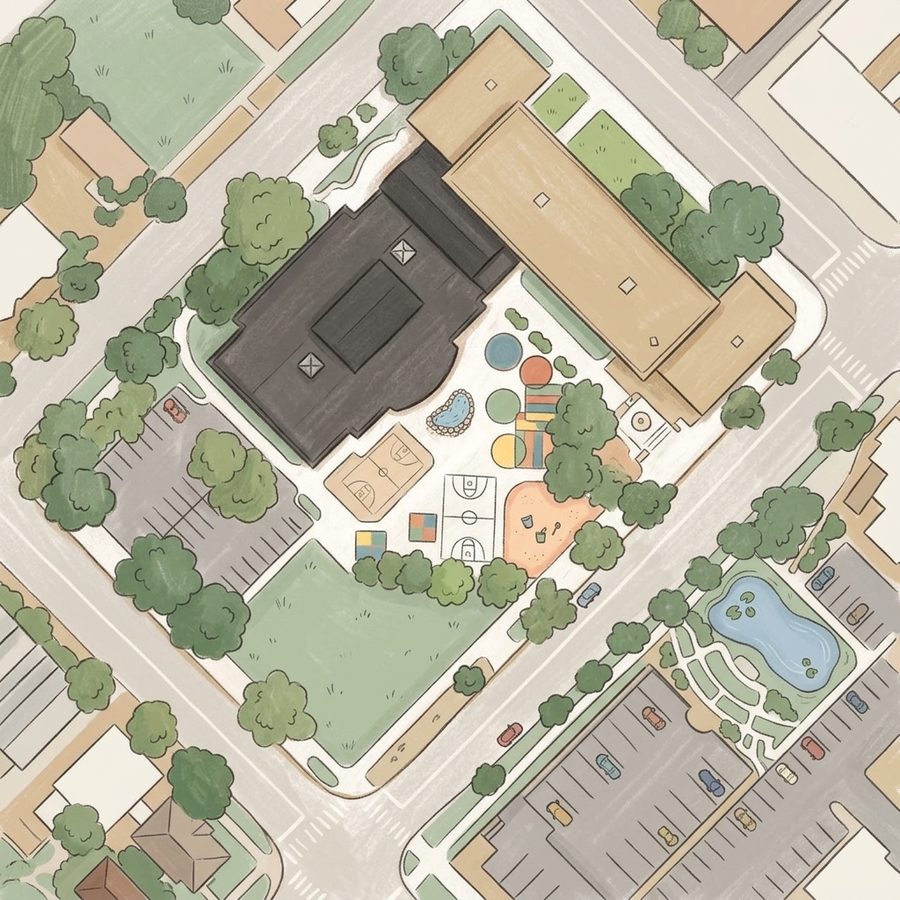 Illustrated map of Benedict Fountain Park