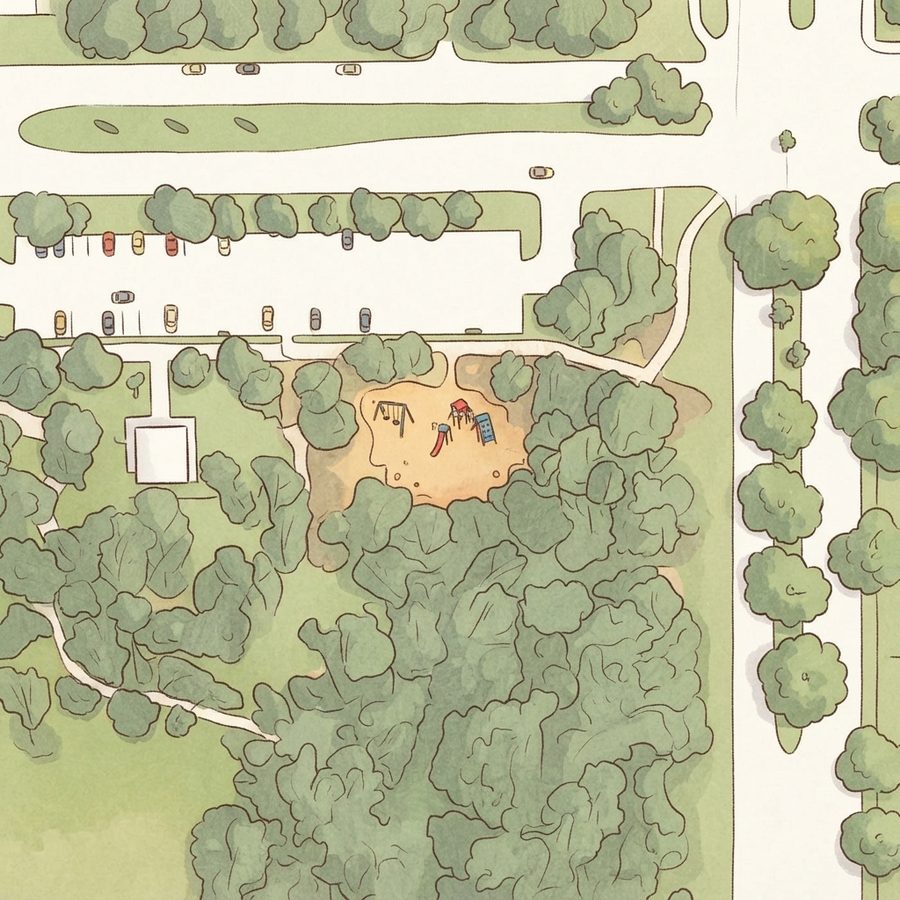 Illustrated map of Bishop Fiorenza Park Parking