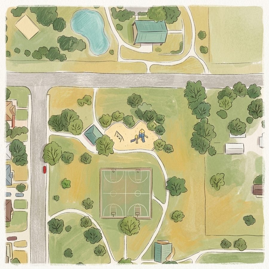 Illustrated map of Bishop Square Park