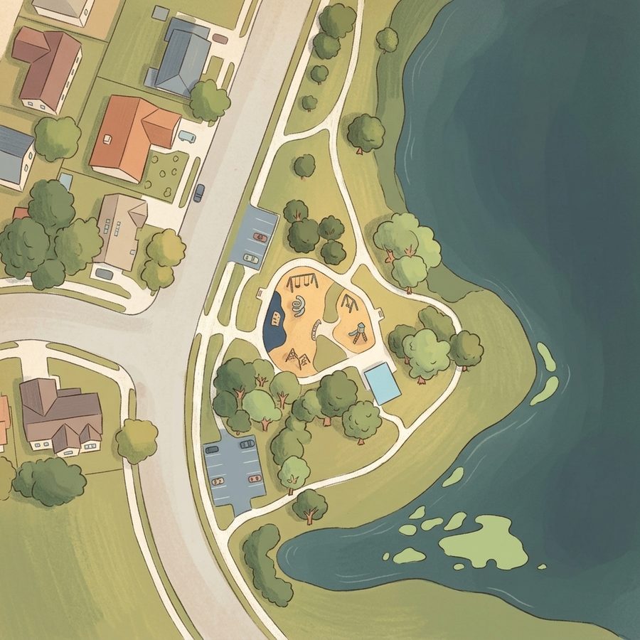Illustrated map of Blue Heron Park