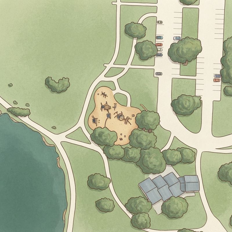 Illustrated map of Bob Woodruff Park Playground