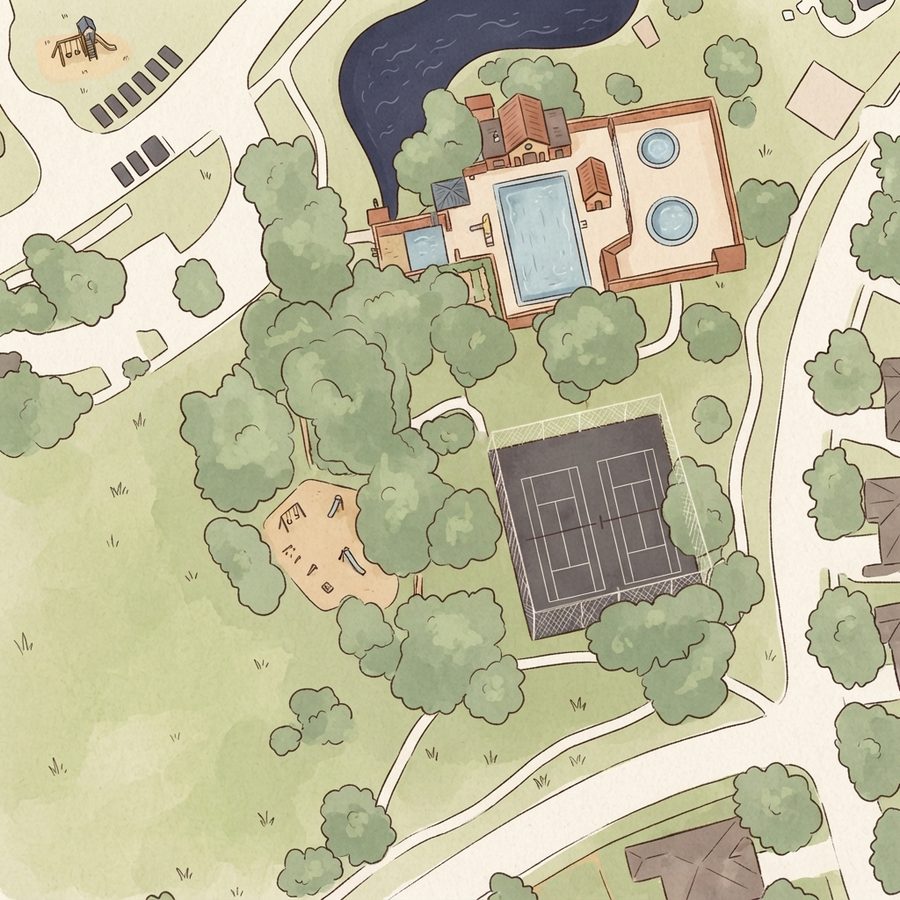 Illustrated map of Brittany Lakes Park and Pool