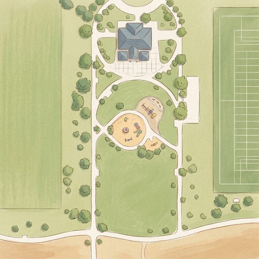 Illustrated map of Broomfield Commons Playground