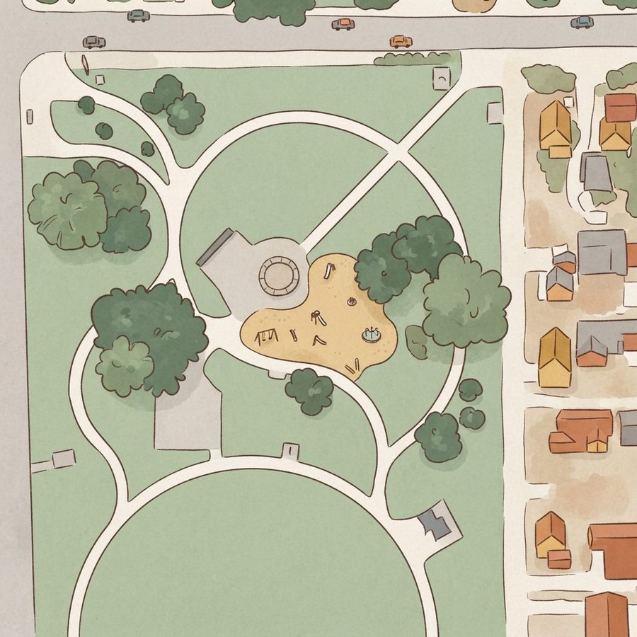 Illustrated map of Busby Park
