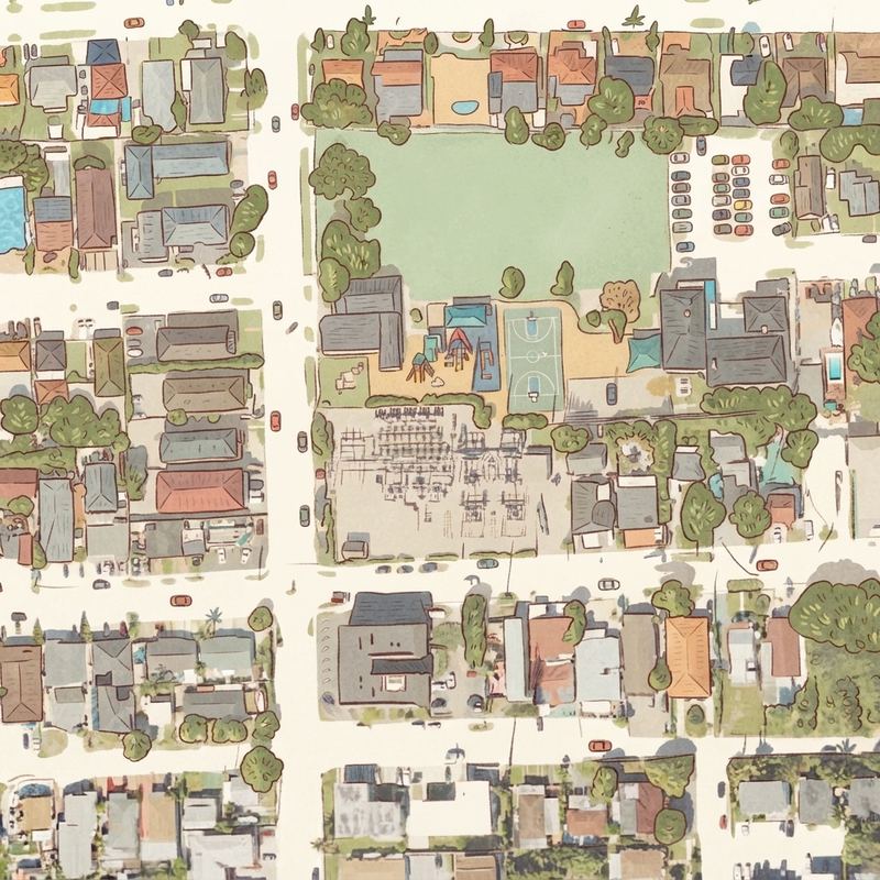 Illustrated map of Charlie DeLucca Park (Kinloch Park)