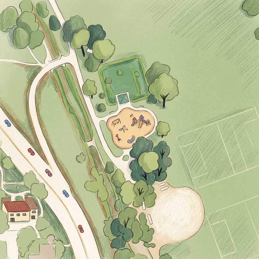 Illustrated map of Cherry Knolls Park
