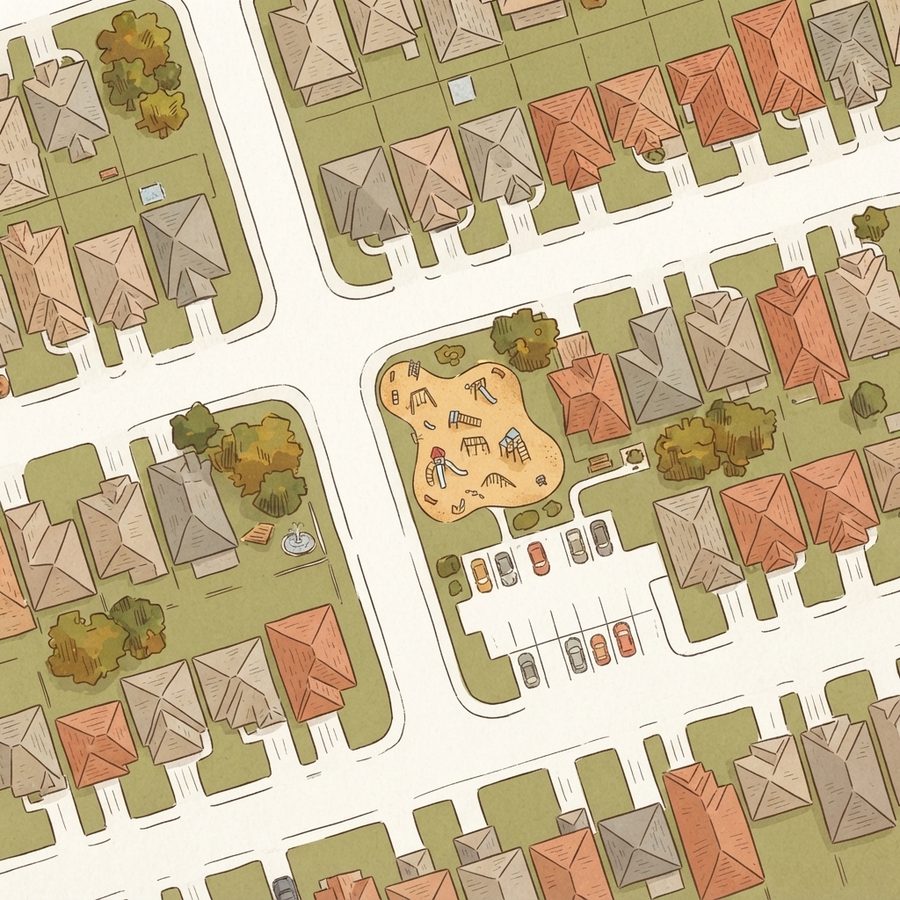Illustrated map of Clayton’s Park Lago Forest Dr Playground