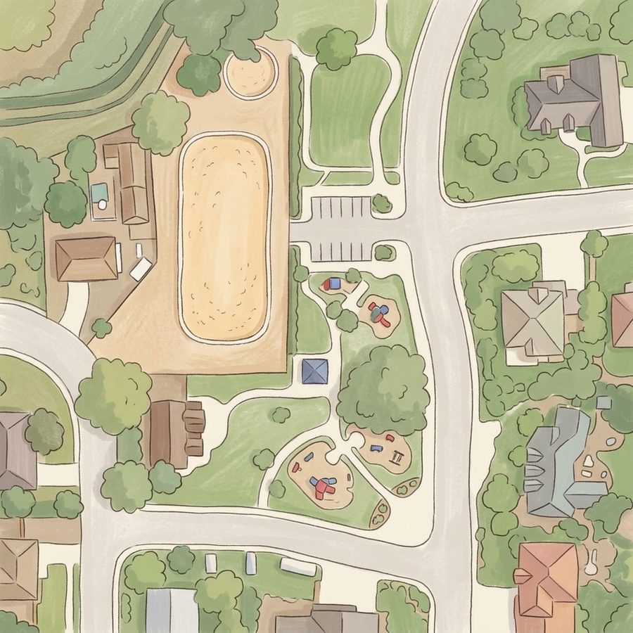 Illustrated map of Crestview Park and Arena
