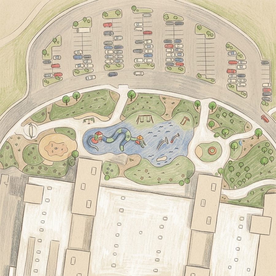 Illustrated map of Denver Premium Outlet Play Area