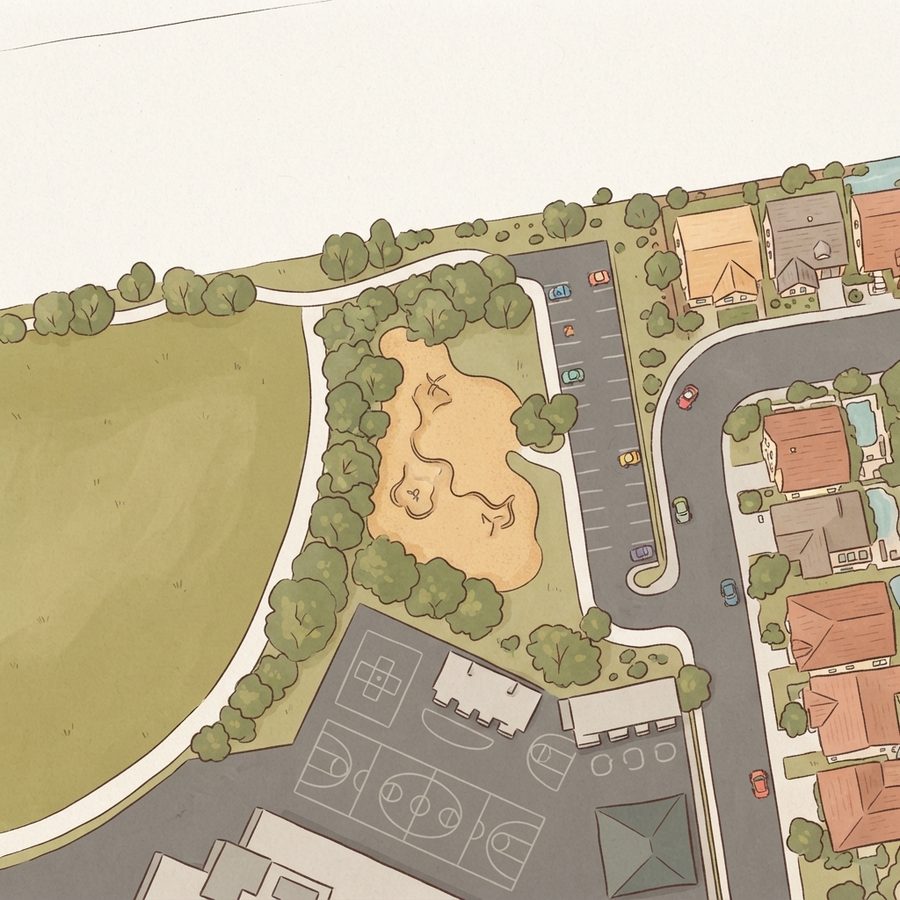 Illustrated map of Dos Escuelas Park