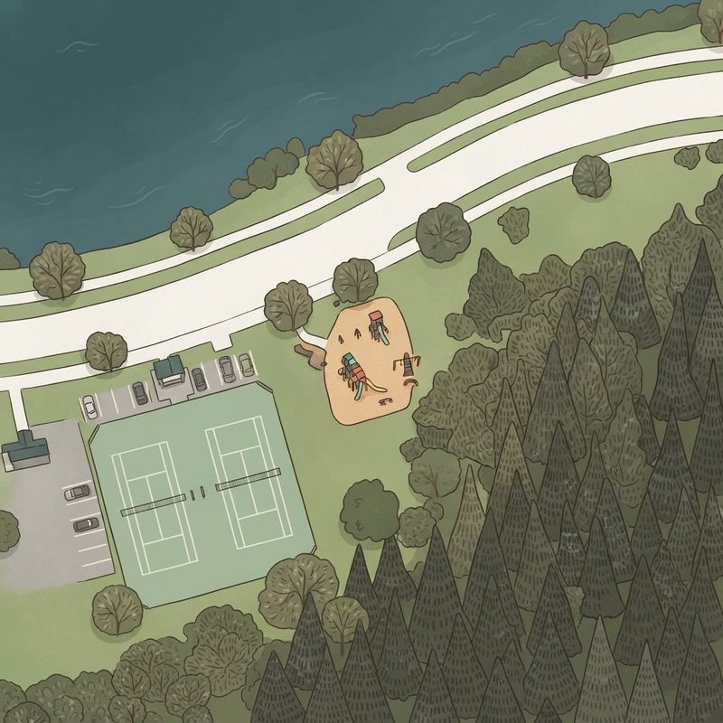 Illustrated map of East Park Pickleball Courts