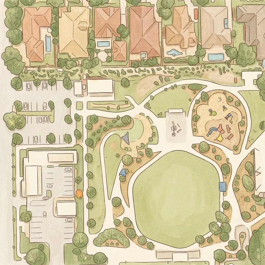 Illustrated map of Evelyn's Park