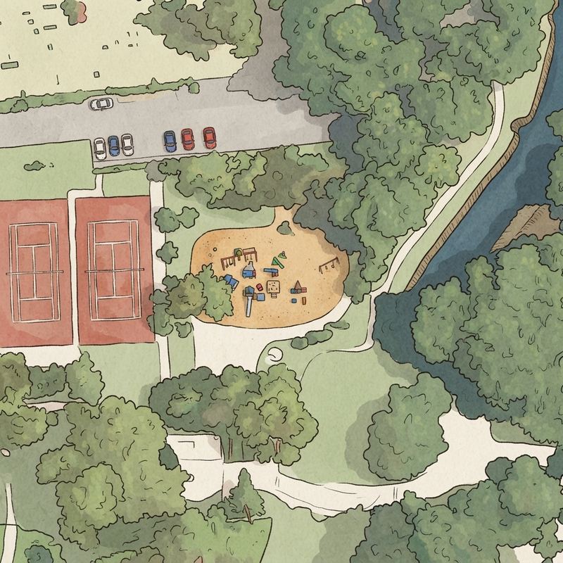 Illustrated map of Farmers Branch Historical Park