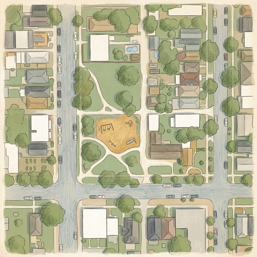 Illustrated map of Flores Park