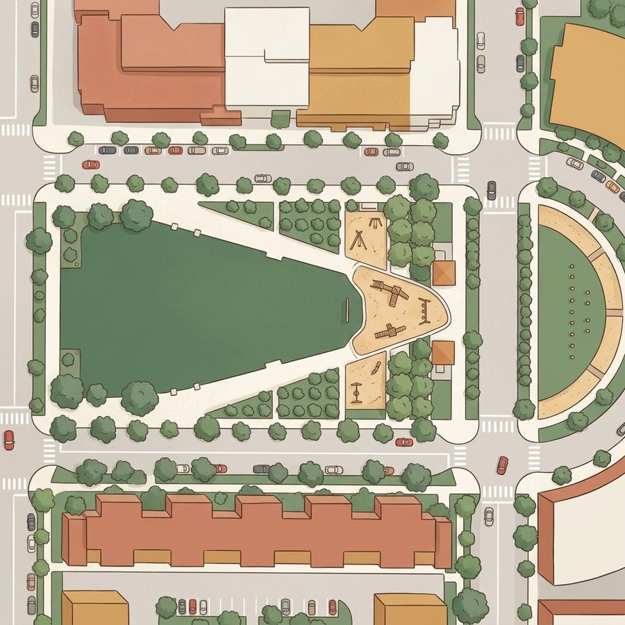 Illustrated map of Founders' Green