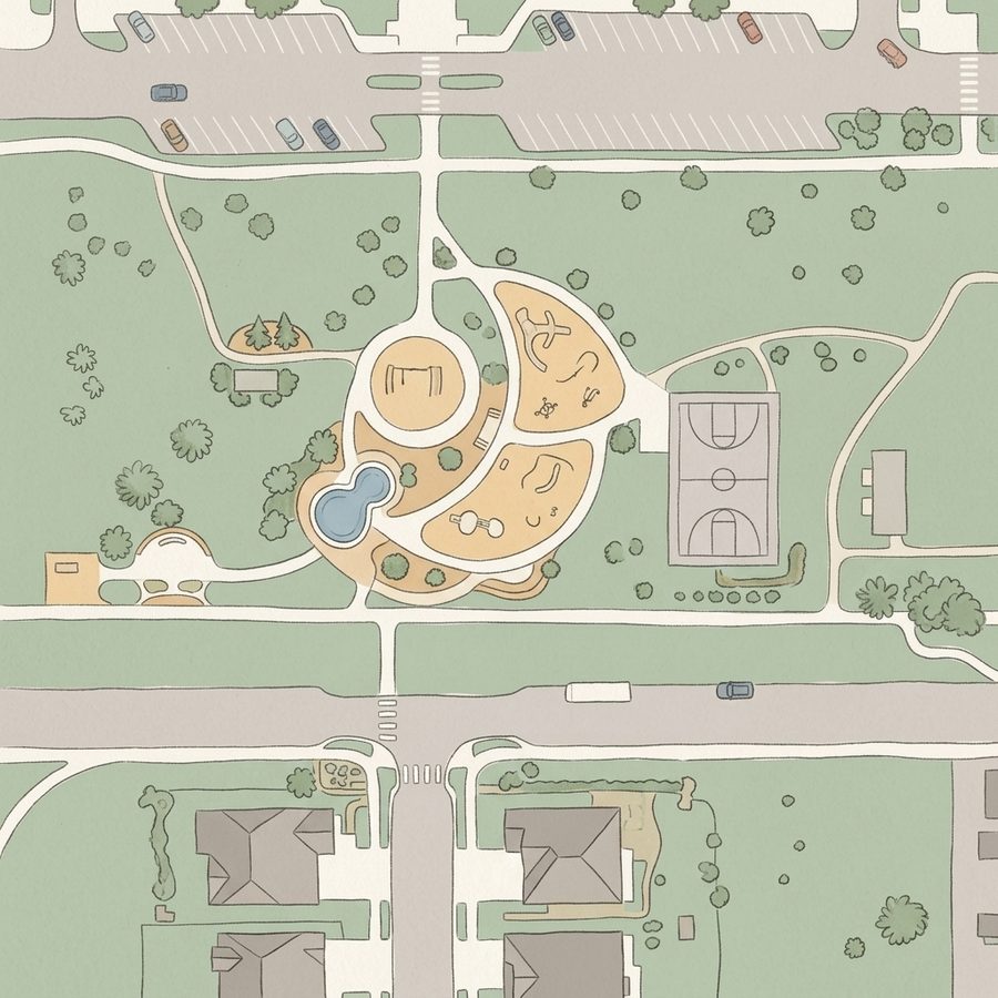 Illustrated map of Founders Park