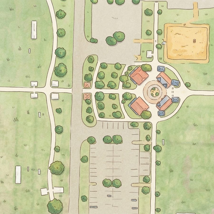 Illustrated map of Founders Park