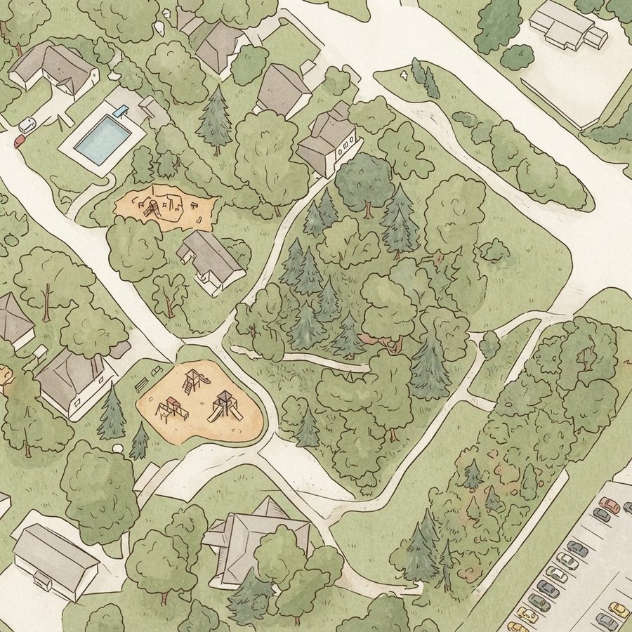 Illustrated map of Fox Run Toddler Park