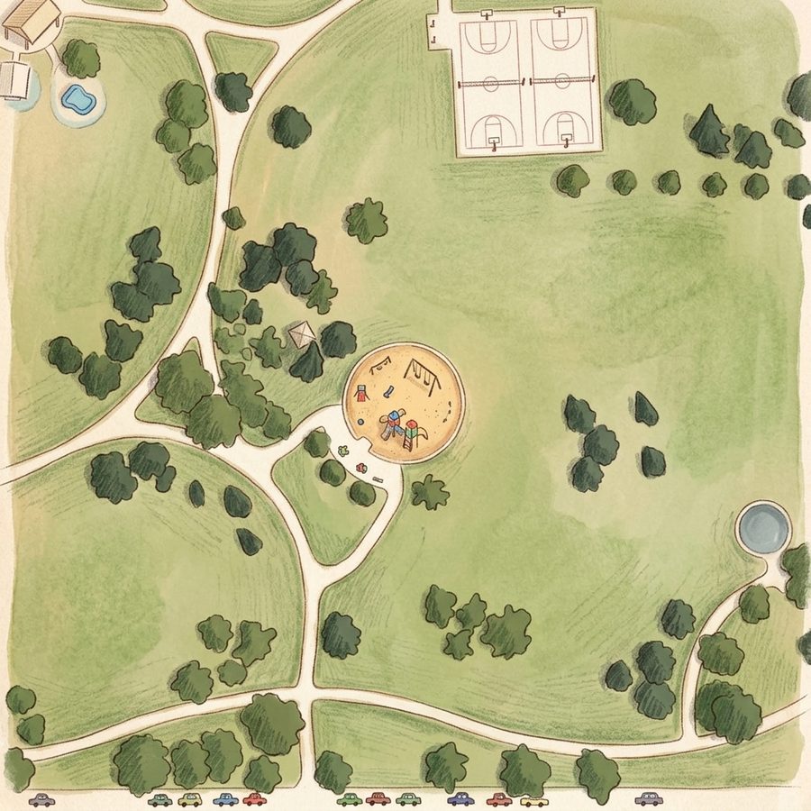 Illustrated map of Fred Thomas Playground