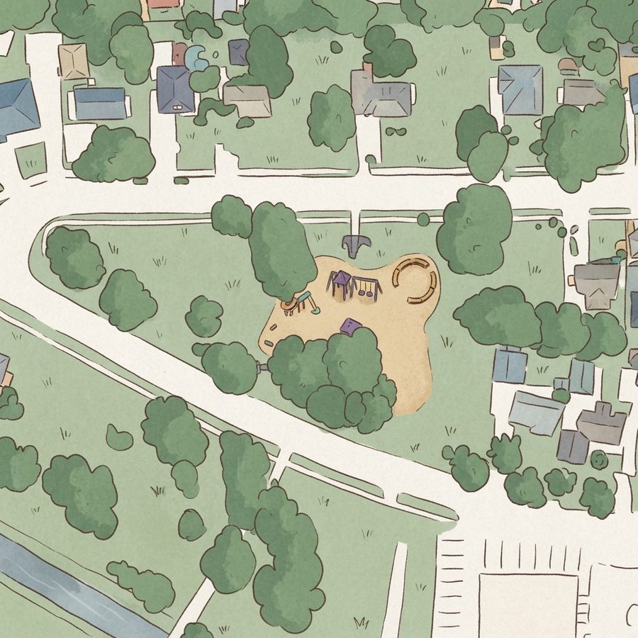 Illustrated map of Gardens Park
