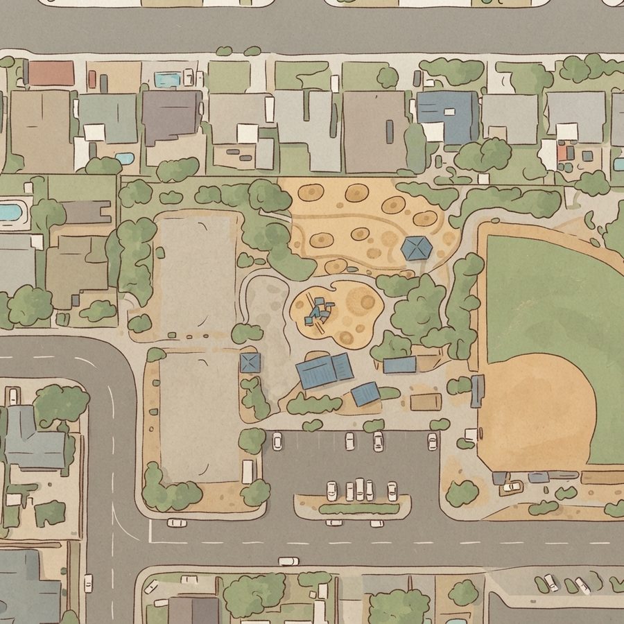 Illustrated map of Gary Dexter Park