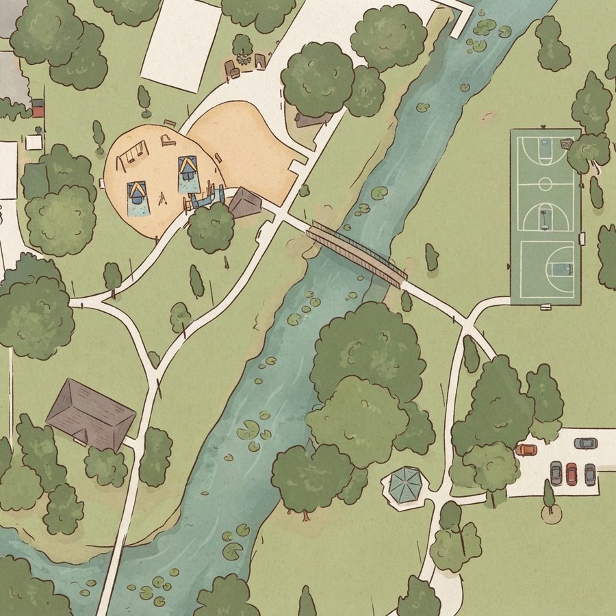 Illustrated map of George Barker Park