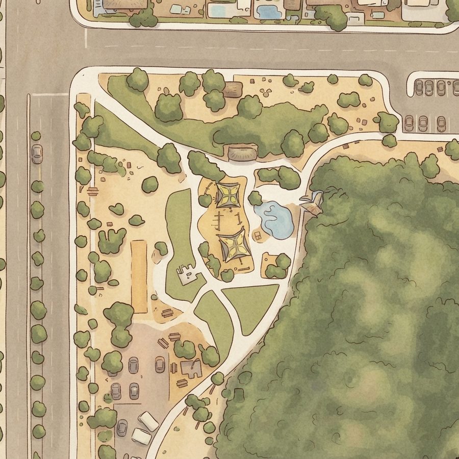 Illustrated map of Gilcrease Brothers Park