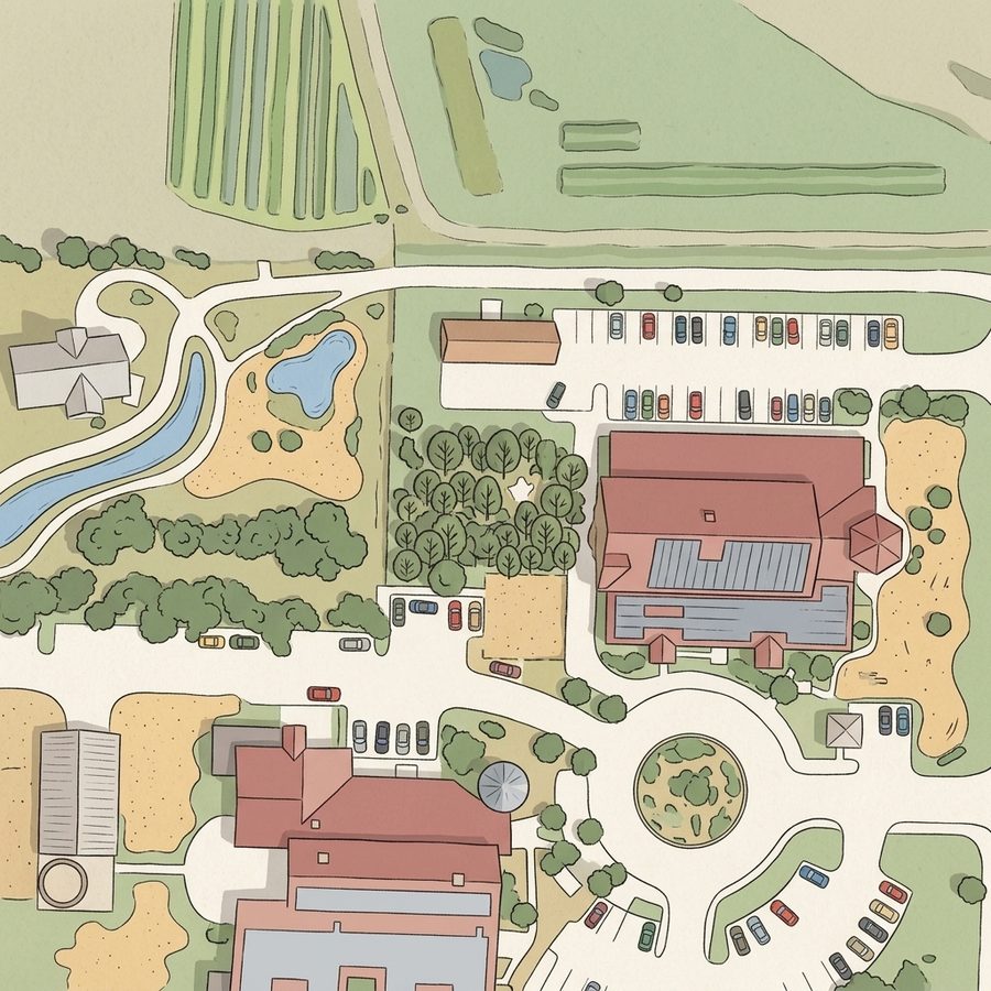 Illustrated map of Grampsas Memorial Complex