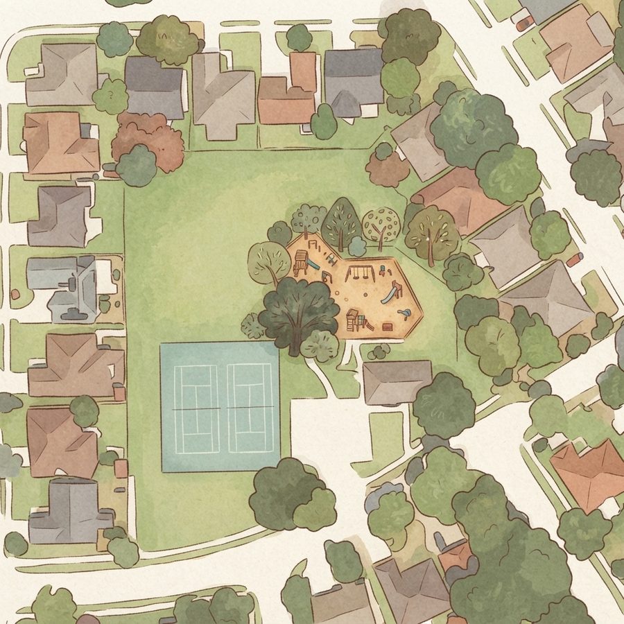 Illustrated map of Greenfield Village Neighborhood Park