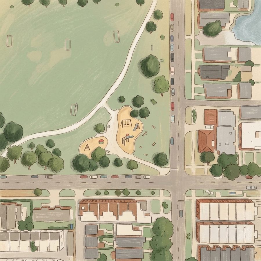 Illustrated map of Hallack Park