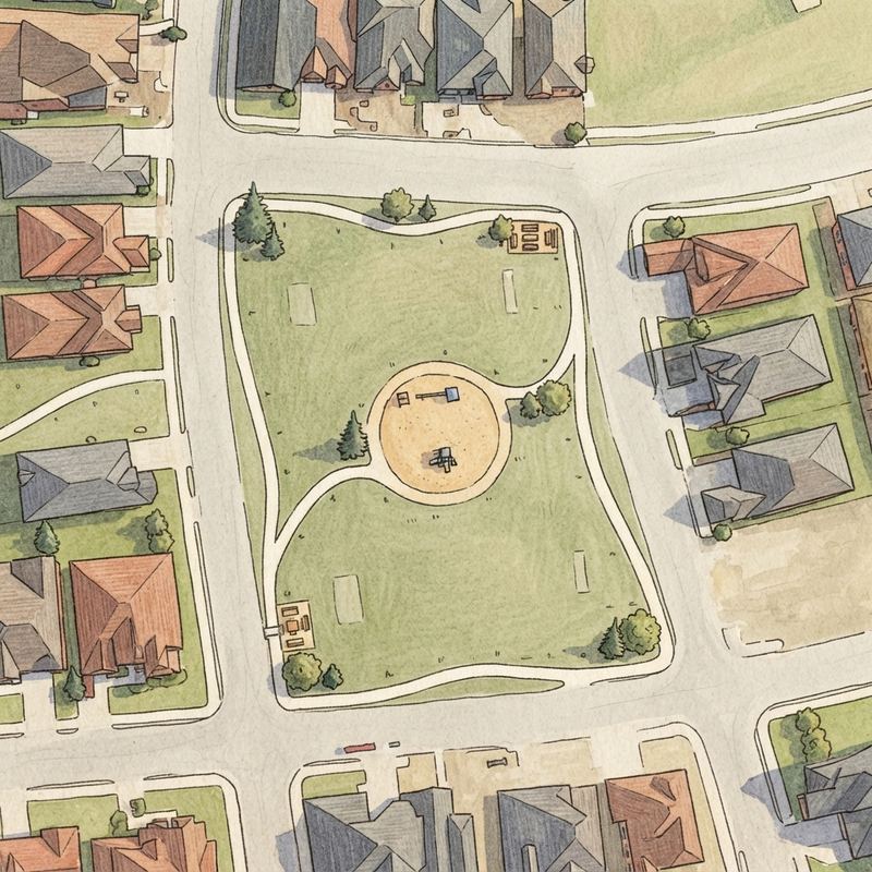 Illustrated map of Harmon playground and soccer field