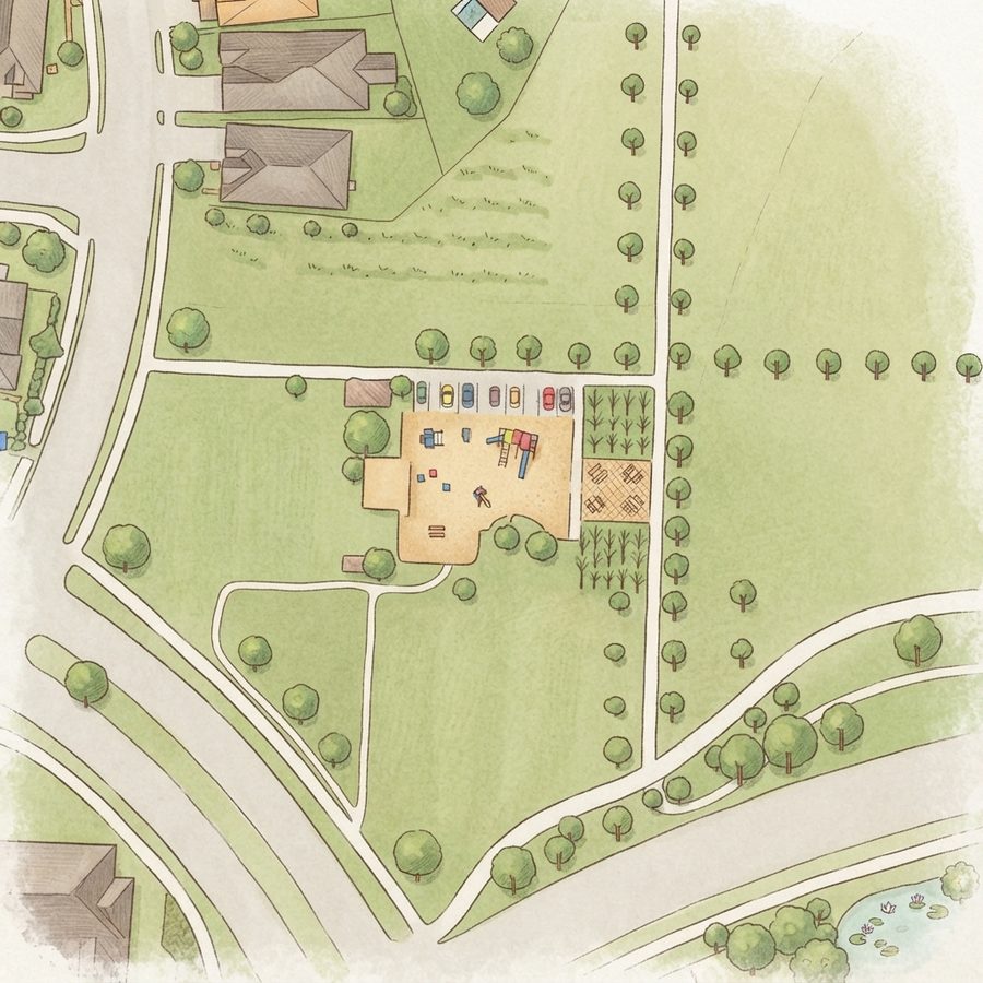 Illustrated map of Harvest Green Barberry Park