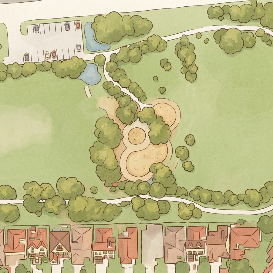 Illustrated map of Harwin Park