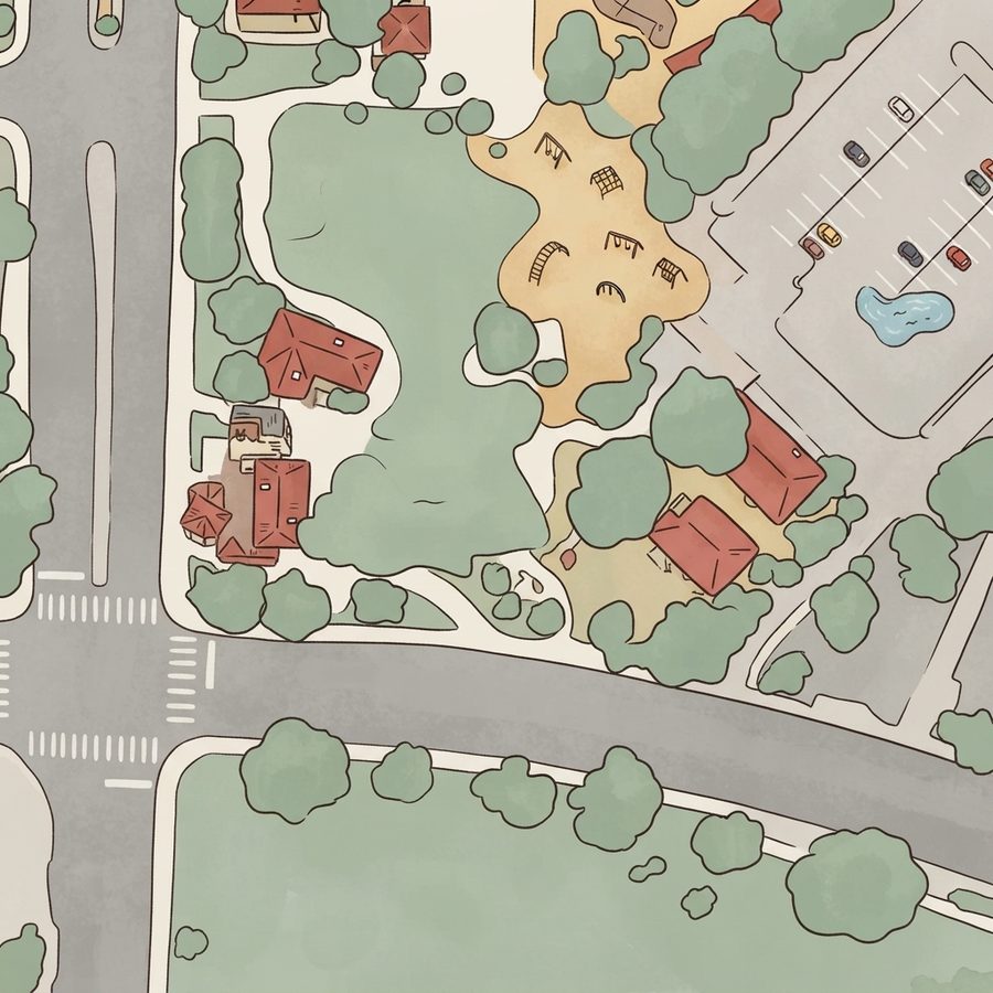 Illustrated map of Hemisfair Playground and Splash Pad