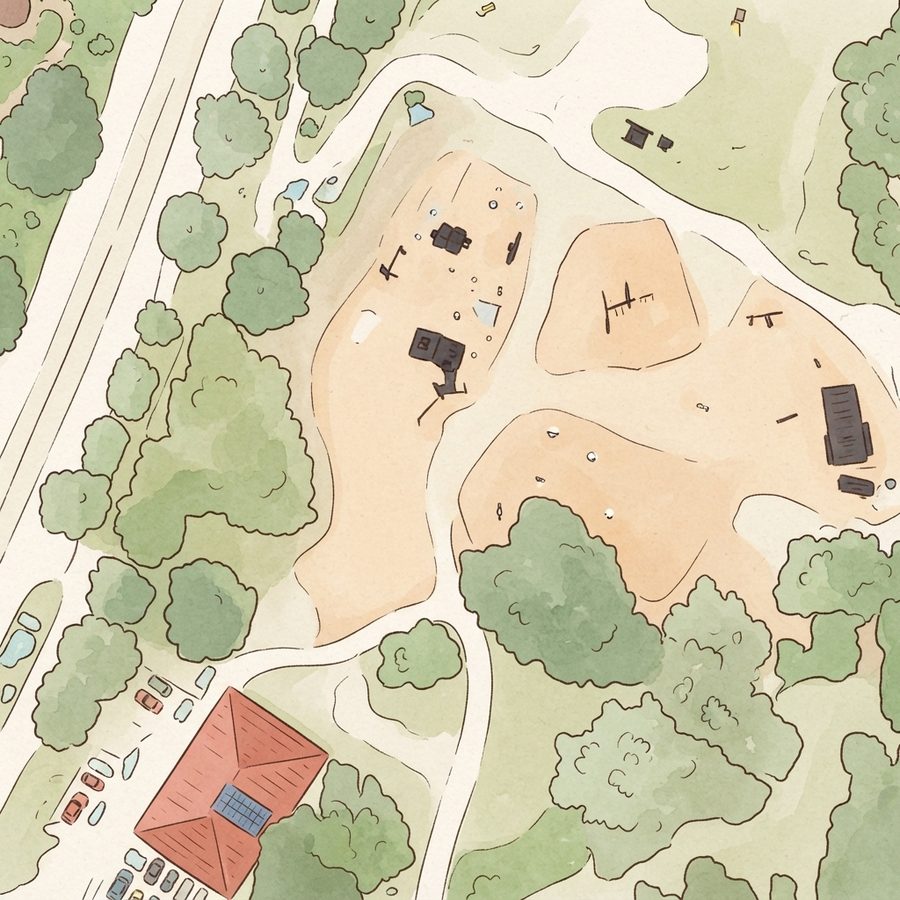 Illustrated map of Hermann Park Playground: The Commons