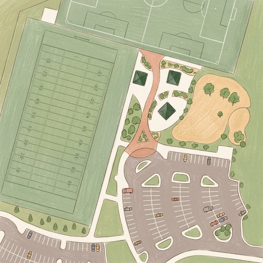 Illustrated map of Highland Heritage Park West Fields