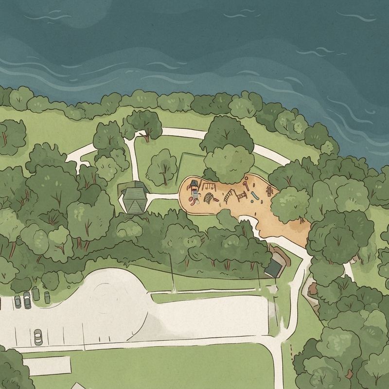 Illustrated map of Highland Oaks Park Playground and Picnic Tables