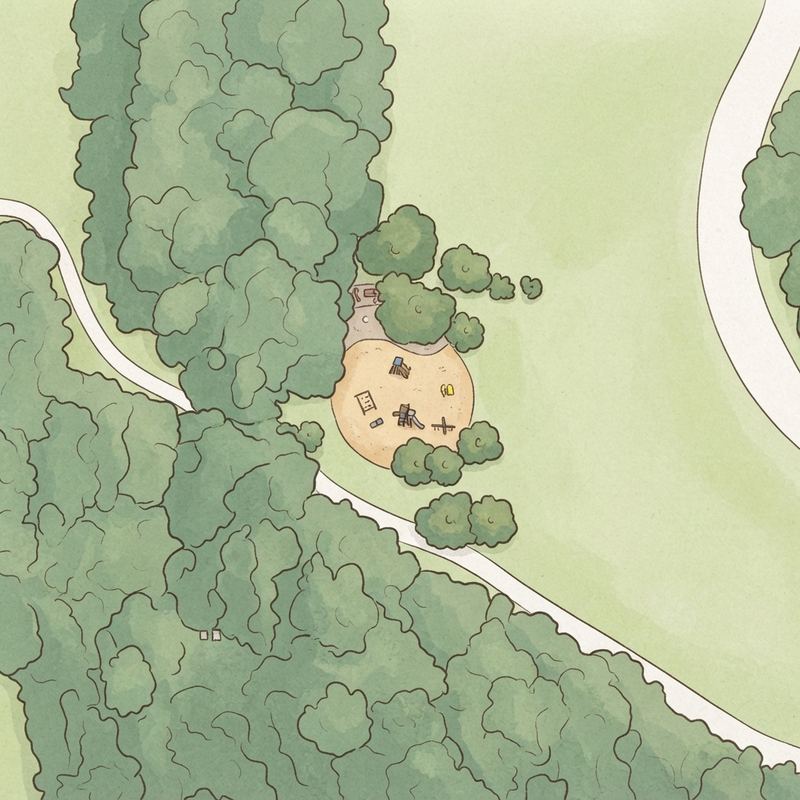 Illustrated map of Hoblitzelle Park Trail Playground