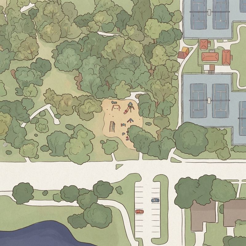 Illustrated map of Huffhines Park Pavilion