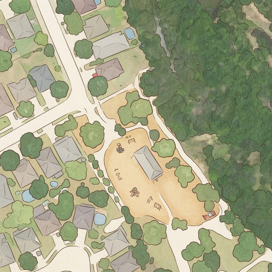 Illustrated map of John S. Harrison City Park & Historic Site