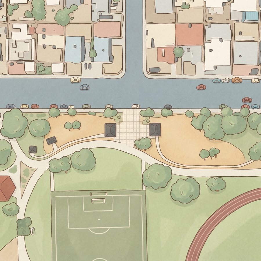 Illustrated map of Justice Myron E. Leavitt & Jaycee Community Park