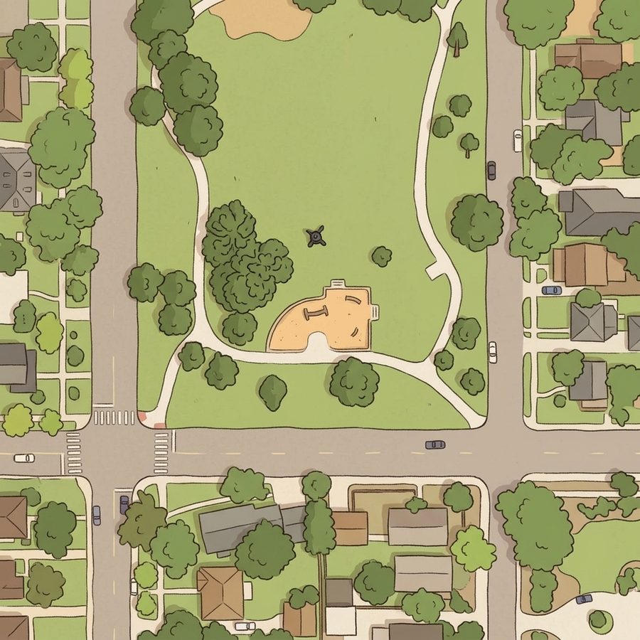Illustrated map of Kittredge Park